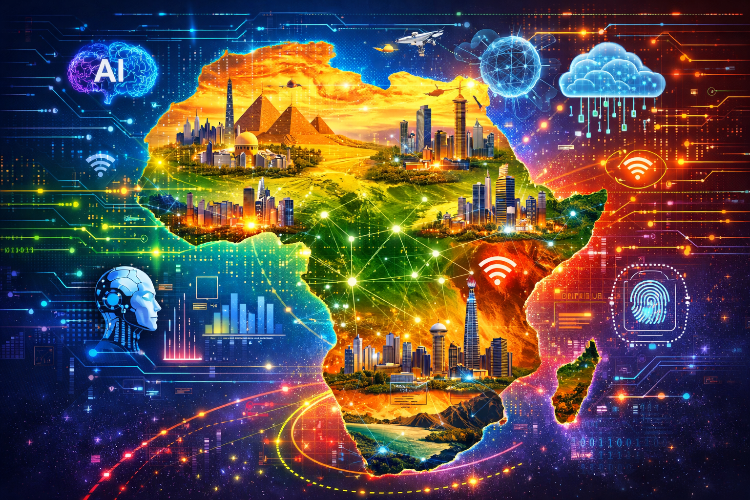 African Continent with Digital Overlay