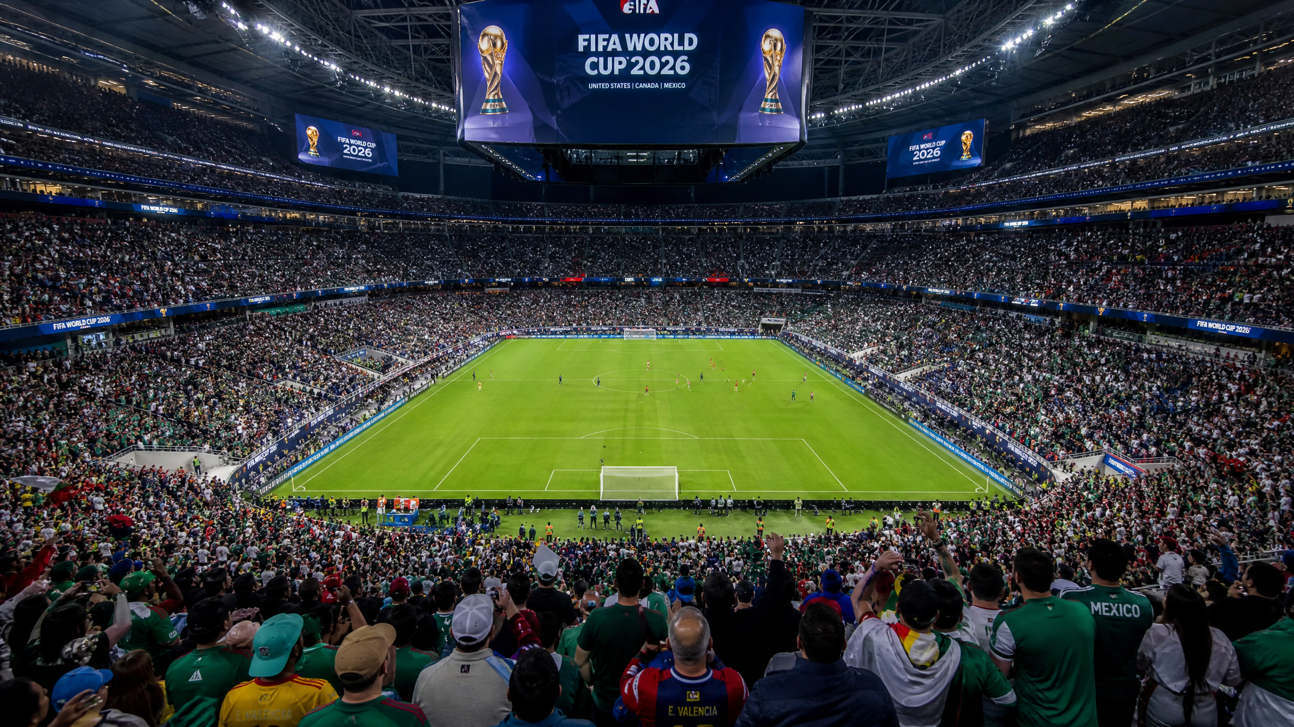 Image of a football stadium filled with fans during a World Cup match